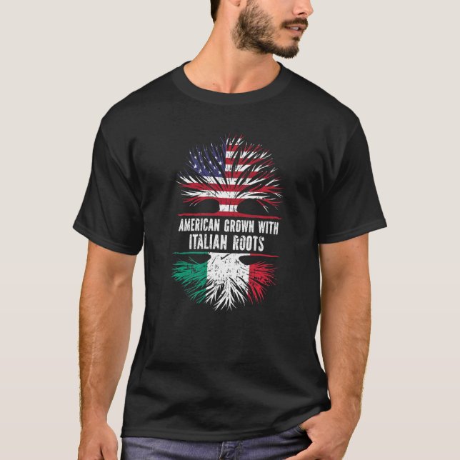 American Grown With Italian Roots Usa Flag Italy T-Shirt (Front)