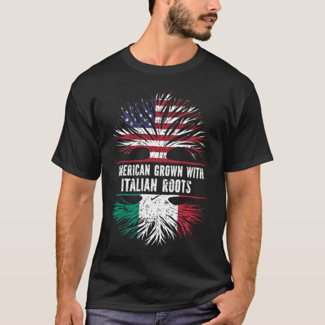 American Grown with Italian Roots USA Flag T-Shirt (Front)