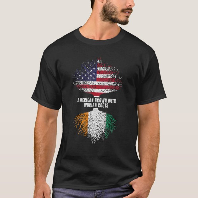 American Grown With Ivorian Roots Usa Flag Ivory C T-Shirt (Front)