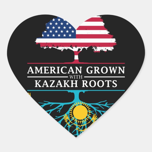 American Grown with Kazakhstani Roots Heart Sticker (Front)