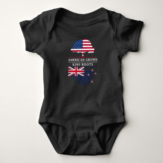 American Grown with Kiwi Roots   New Zealand Baby Bodysuit (Front)