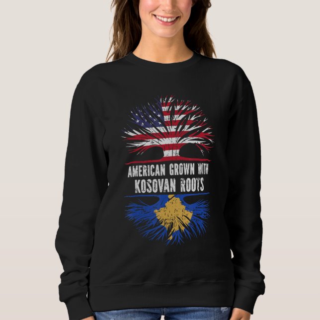 American Grown With Kosovan Roots Usa Flag Kosovo Sweatshirt (Front)