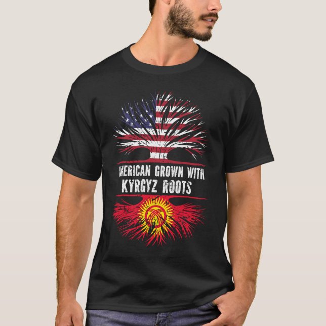 American Grown with Kyrgyz Roots USA Flag T-Shirt (Front)