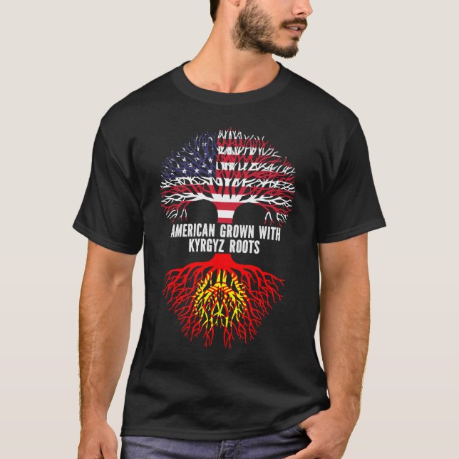 American Grown with Kyrgyz Roots USA Flag T-Shirt (Front)