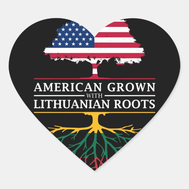 American Grown with Lithuanian Roots   Lithuania Heart Sticker (Front)