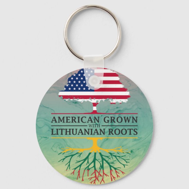American Grown with Lithuanian Roots Marble Style Key Ring (Front)