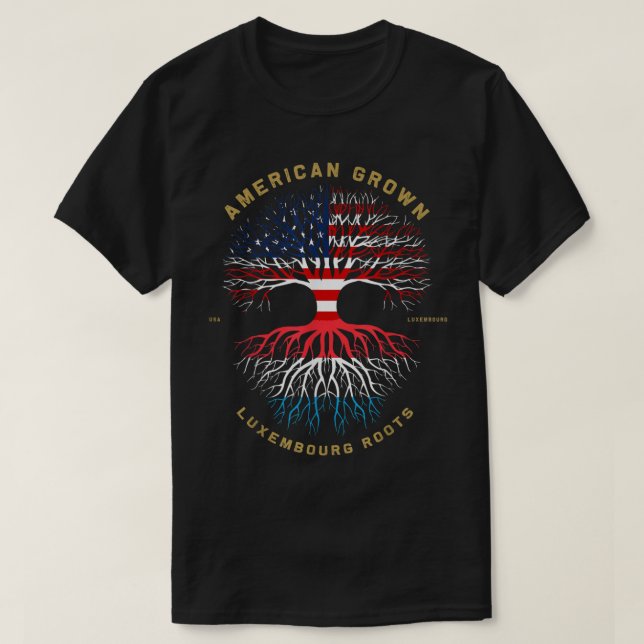 American Grown With Luxembourg Root Tree USA Flag  T-Shirt (Design Front)