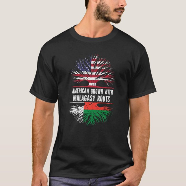 American Grown With Malagasy Roots Usa Flag Madaga T-Shirt (Front)