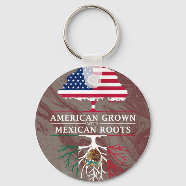American Grown with Mexican Roots Marble Style Key Ring (Front)
