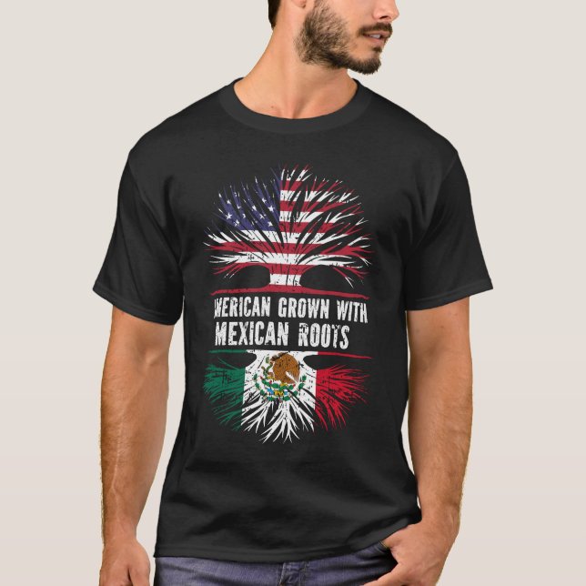 American Grown with Mexican Roots USA Flag T-Shirt (Front)