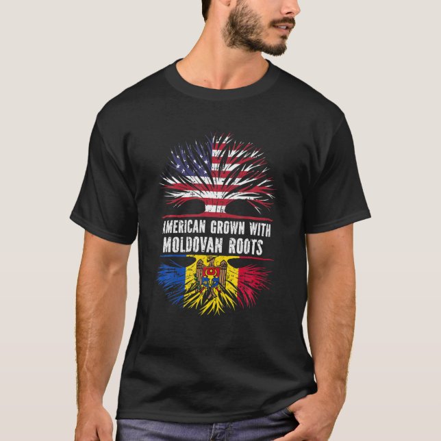 American Grown With Moldovan Roots USA Flag Moldov T-Shirt (Front)