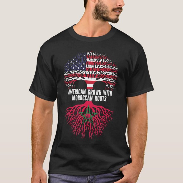 American Grown with Moroccan Roots USA Flag T-Shirt (Front)