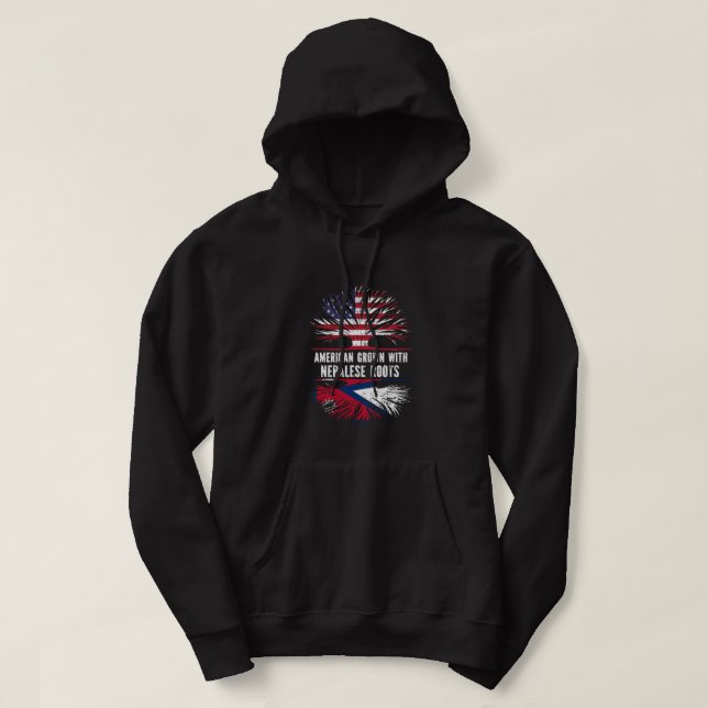 American Grown with Nepalese Roots USA Flag Nepal  Hoodie (Design Front)