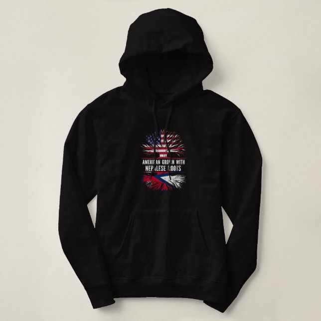 American Grown with Nepalese Roots USA Flag Nepal  Hoodie (Design Front)