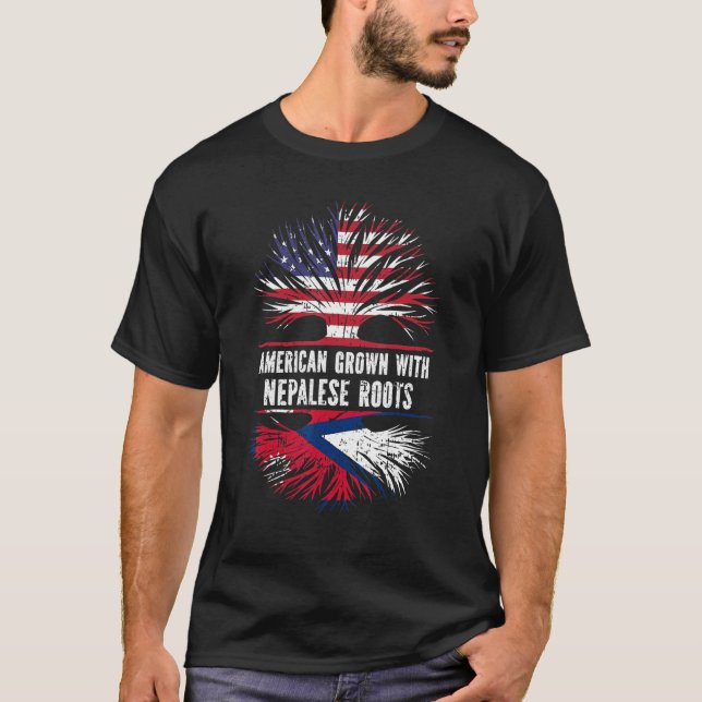American Grown With Nepalese Roots Usa Flag Nepal T-Shirt (Front)