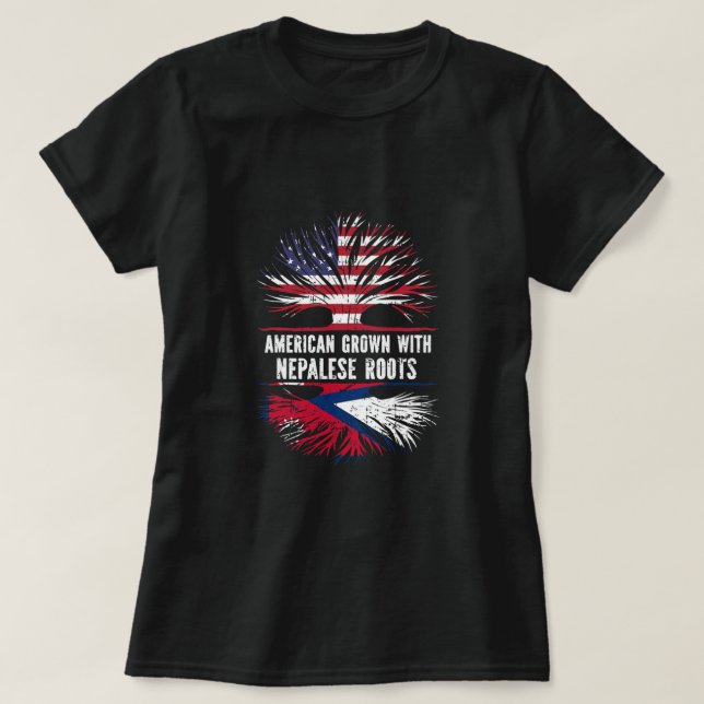 American Grown with Nepalese Roots USA Flag Nepal  T-Shirt (Design Front)