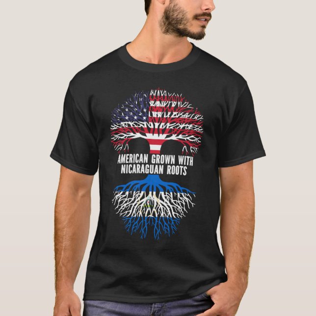 American Grown with Nicaraguan Roots USA Flag T-Shirt (Front)