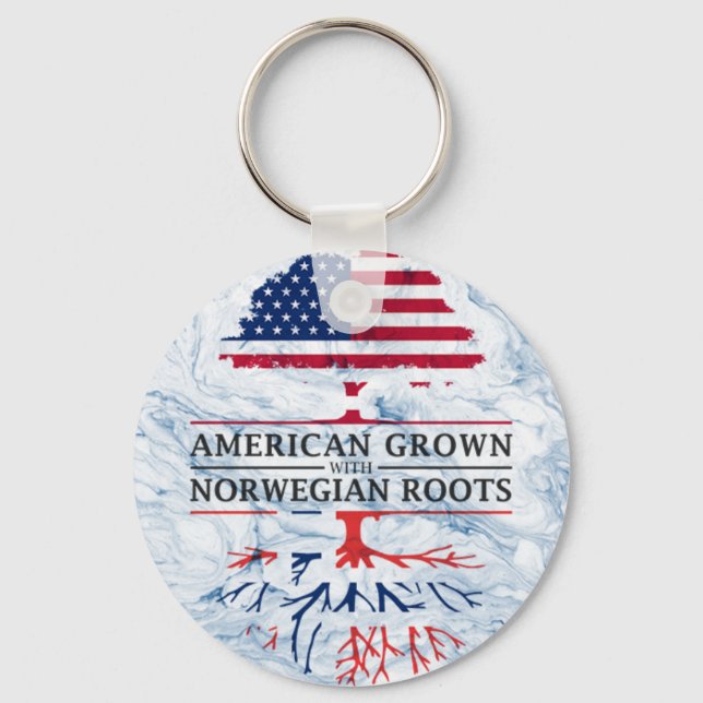 American Grown with Norwegian Roots Marble Style Key Ring (Front)
