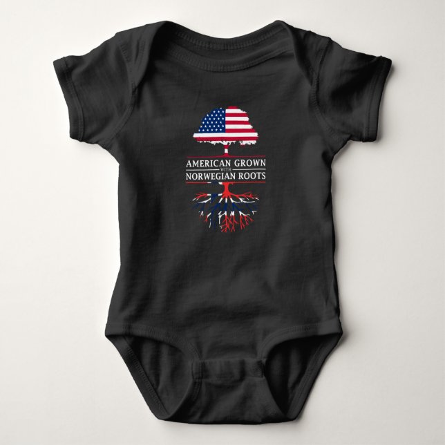 American Grown with Norwegian Roots   Norway Baby Bodysuit (Front)
