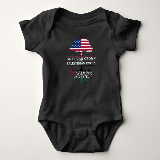 American Grown with Palestinian Roots   Palstine Baby Bodysuit (Front)