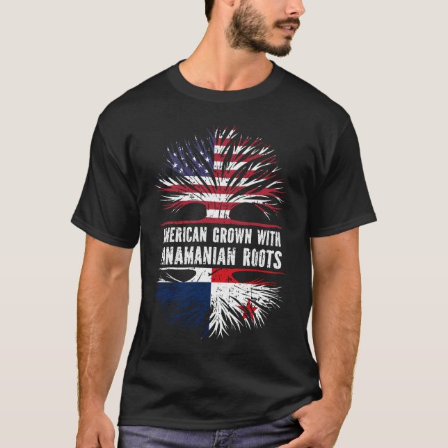 American Grown with Panamanian Roots USA Flag T-Shirt (Front)