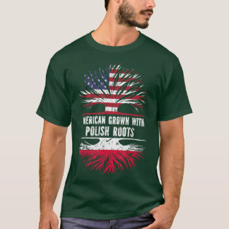American Grown with Polish Roots USA Flag Poland  T-Shirt