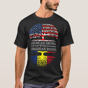 American Grown With Romanian Roots Usa Flag Tree R T-Shirt