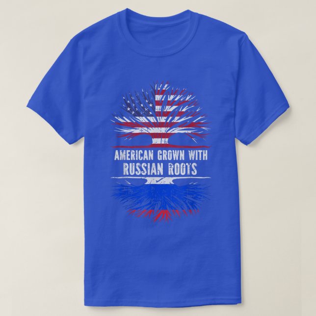 American Grown with Russian Roots USA Flag Russia  T-Shirt (Design Front)