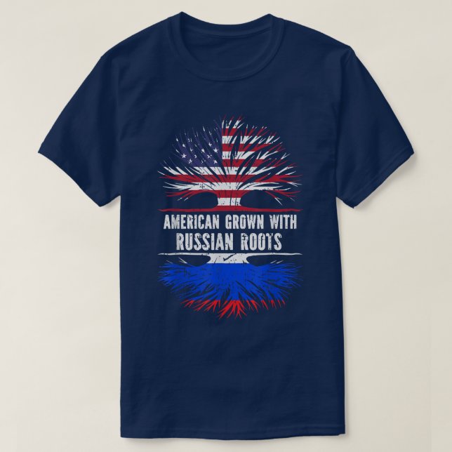 American Grown with Russian Roots USA Flag Russia  T-Shirt (Design Front)