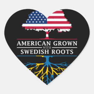 American Grown with Swedish Roots   Sweden Design Heart Sticker