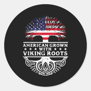 American Grown With Viking Roots Us Flag Tree Men  Classic Round Sticker