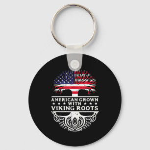 American Grown With Viking Roots Us Flag Tree Men  Key Ring