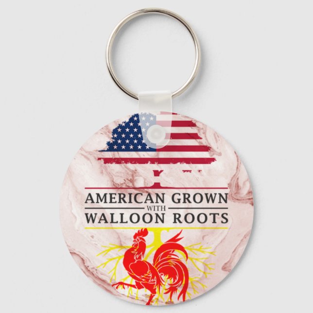 American Grown with Walloon Roots Marble Style Key Ring (Front)