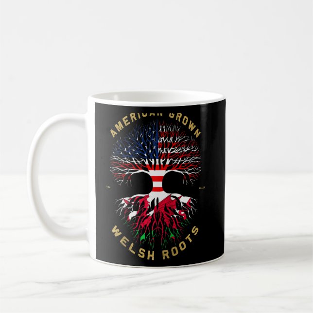 American Grown With Welsh Roots Tree Usa Flag Uniq Coffee Mug (Left)