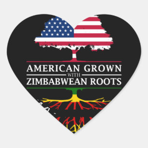 American Grown with Zimbabwean Roots   Zimbabwe Heart Sticker