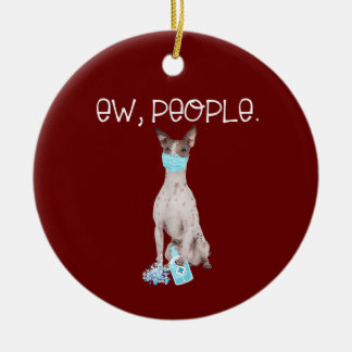American Hairless Terrier Ew People Dog Wearing Ceramic Ornament