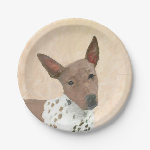 American Hairless Terrier Painting - Dog Art Paper Plate