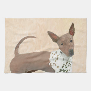 American Hairless Terrier Painting - Dog Art Tea Towel