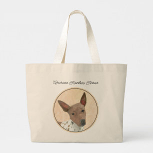 American Hairless Terrier Tan Painting Dog Art Large Tote Bag