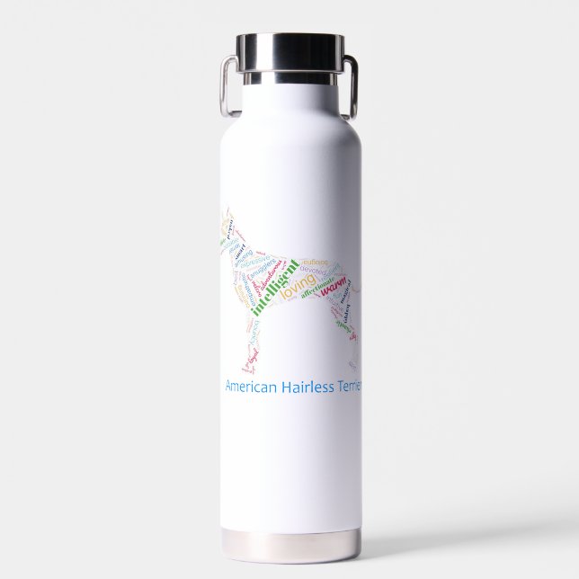 American Hairless Terrier Word Cloud Water Bottle (Front)