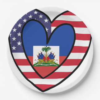 American Haitian Flag Inner Heart USA Haiti Paper Plate