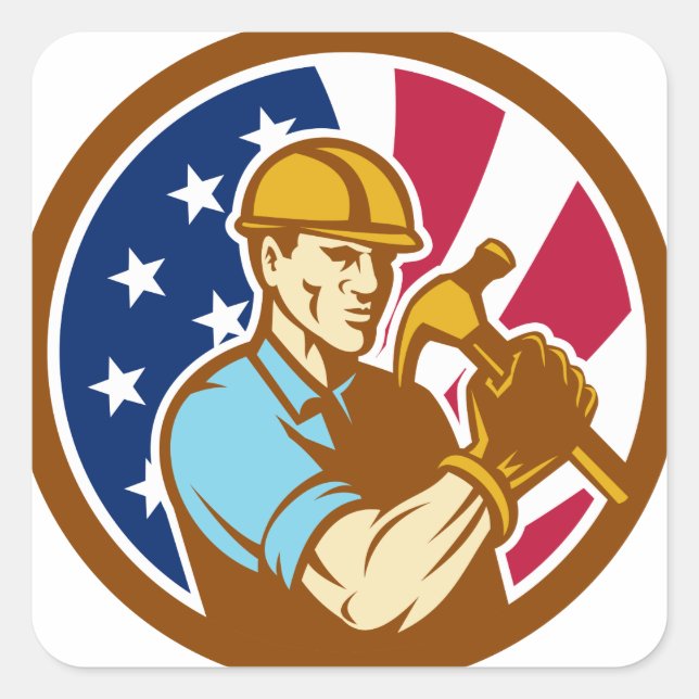 American Handyman USA Flag Icon Square Sticker (Front)