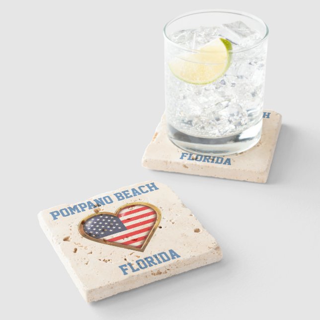 American Heart Customised With Your City And State Stone Coaster (Side)