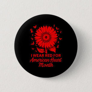 American Heart Disease Awareness Month Ribbon Red  6 Cm Round Badge