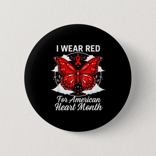 American Heart Disease Awareness Month Ribbon Red  6 Cm Round Badge (Front)