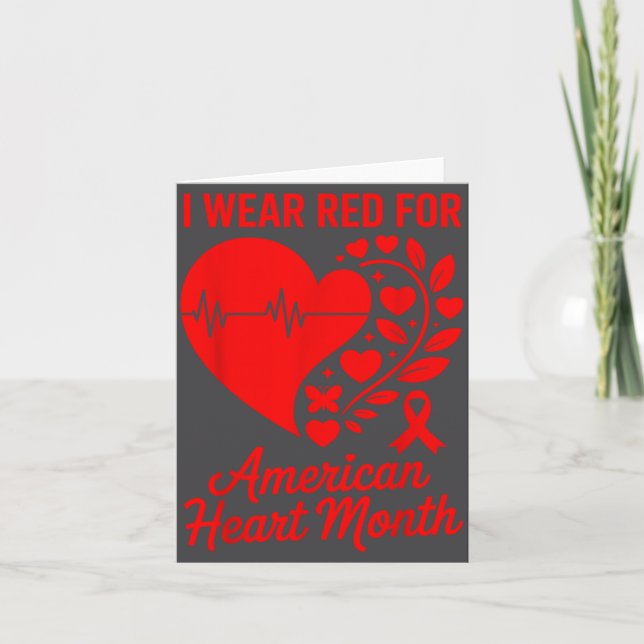 American Heart Disease Awareness Month Ribbon Red  Card (Front)