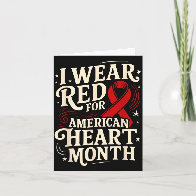 American Heart Disease Awareness Month Ribbon Red  Card (Front)