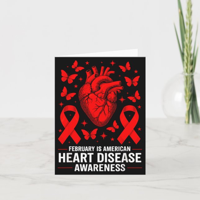 American Heart Disease Awareness Month Ribbon Red  Card (Front)