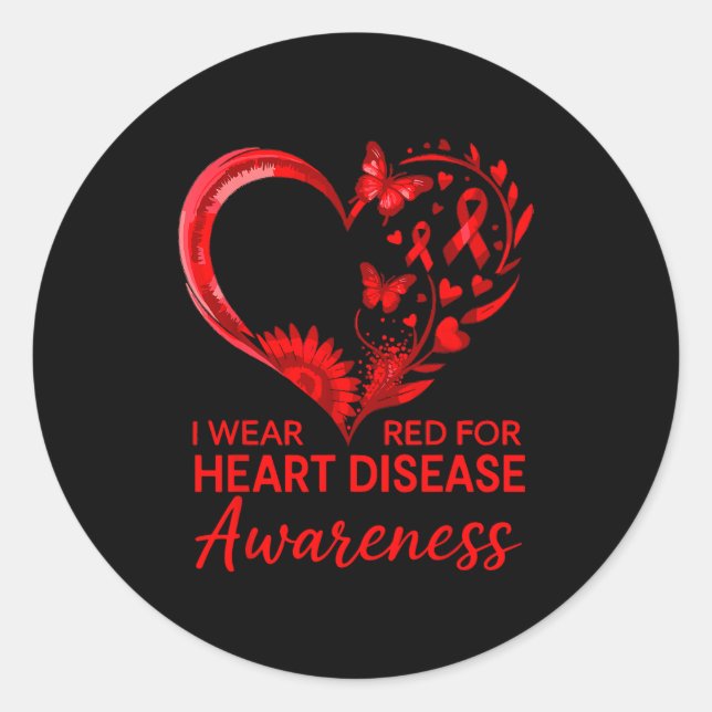 American Heart Disease Awareness Month Ribbon Red  Classic Round Sticker (Front)