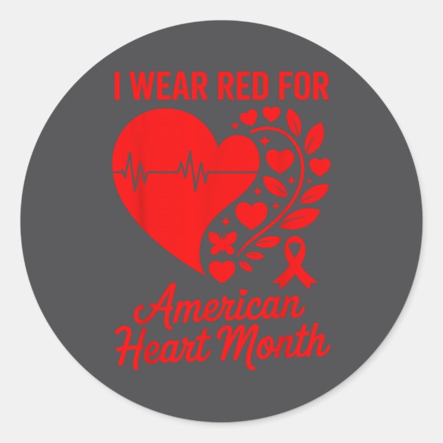 American Heart Disease Awareness Month Ribbon Red  Classic Round Sticker (Front)